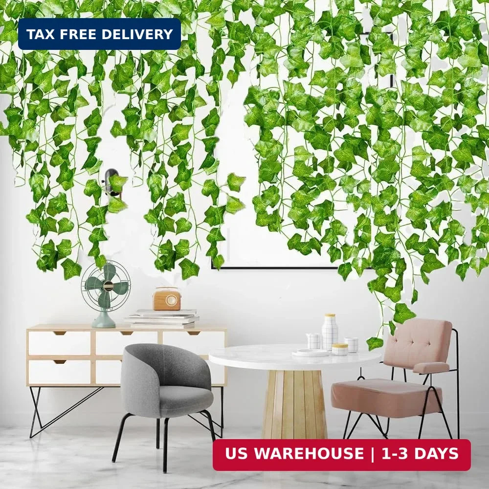 12 Pack 84Ft Artificial Ivy Garland, Fake Vines UV Resistant Greenery Leaves Fak