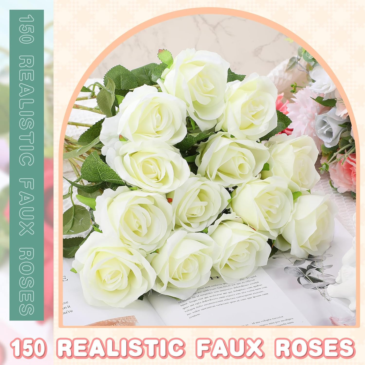Tigeen 150 Pcs Artificial Silk Roses Flowers Bulk for Weddings, Valentine’S Day