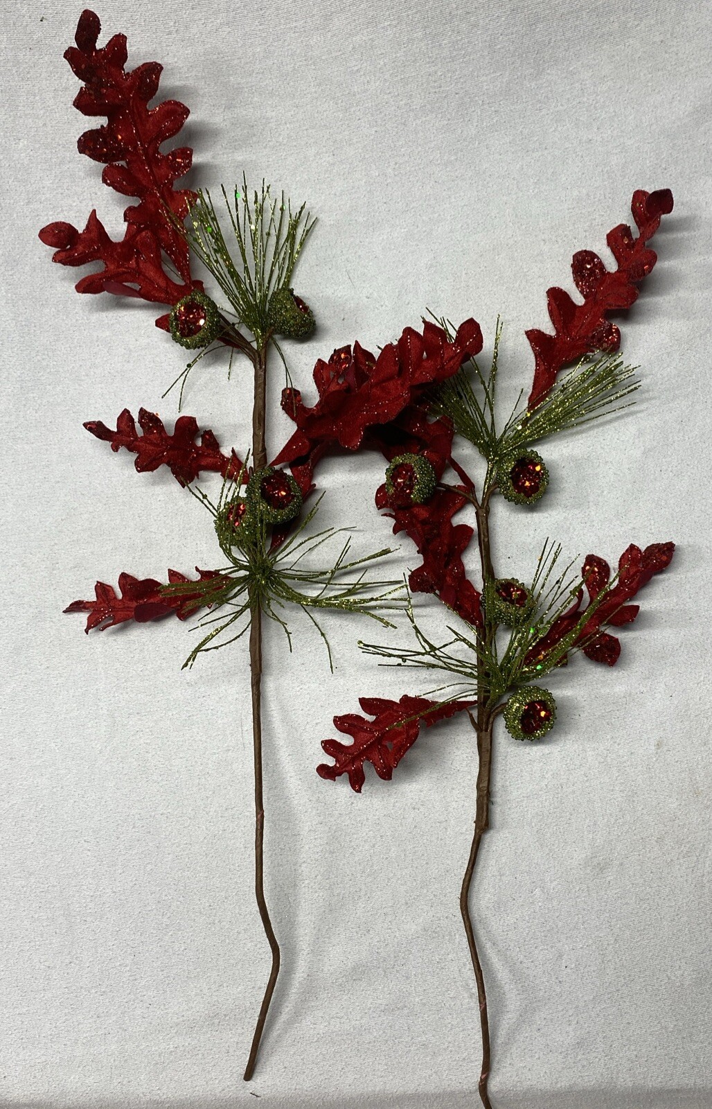 Artificial Glitter Leaves Red Wire Cherry Picks Floral Christmas Decor Vintage