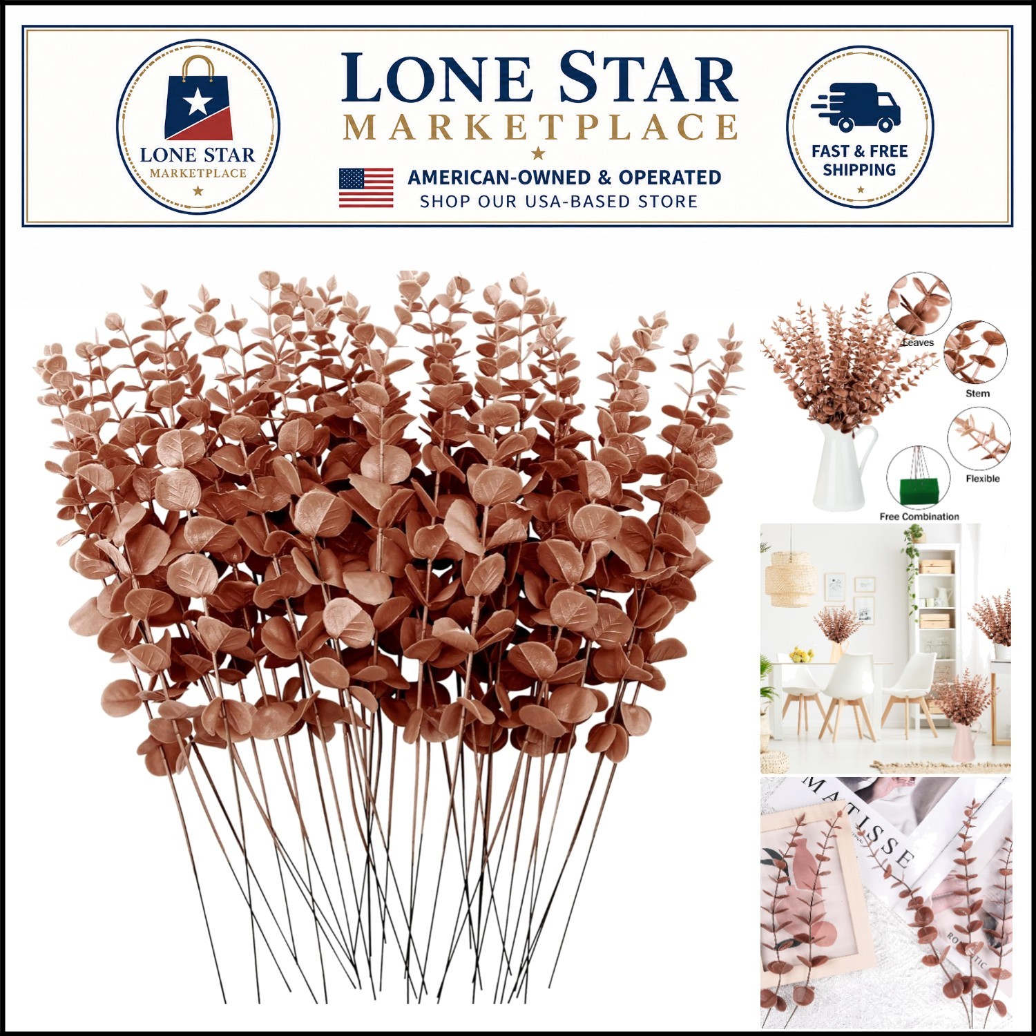 Versatile 36 Pcs Faux Eucalyptus Stems – Dark Brown for Parties & Home Styling