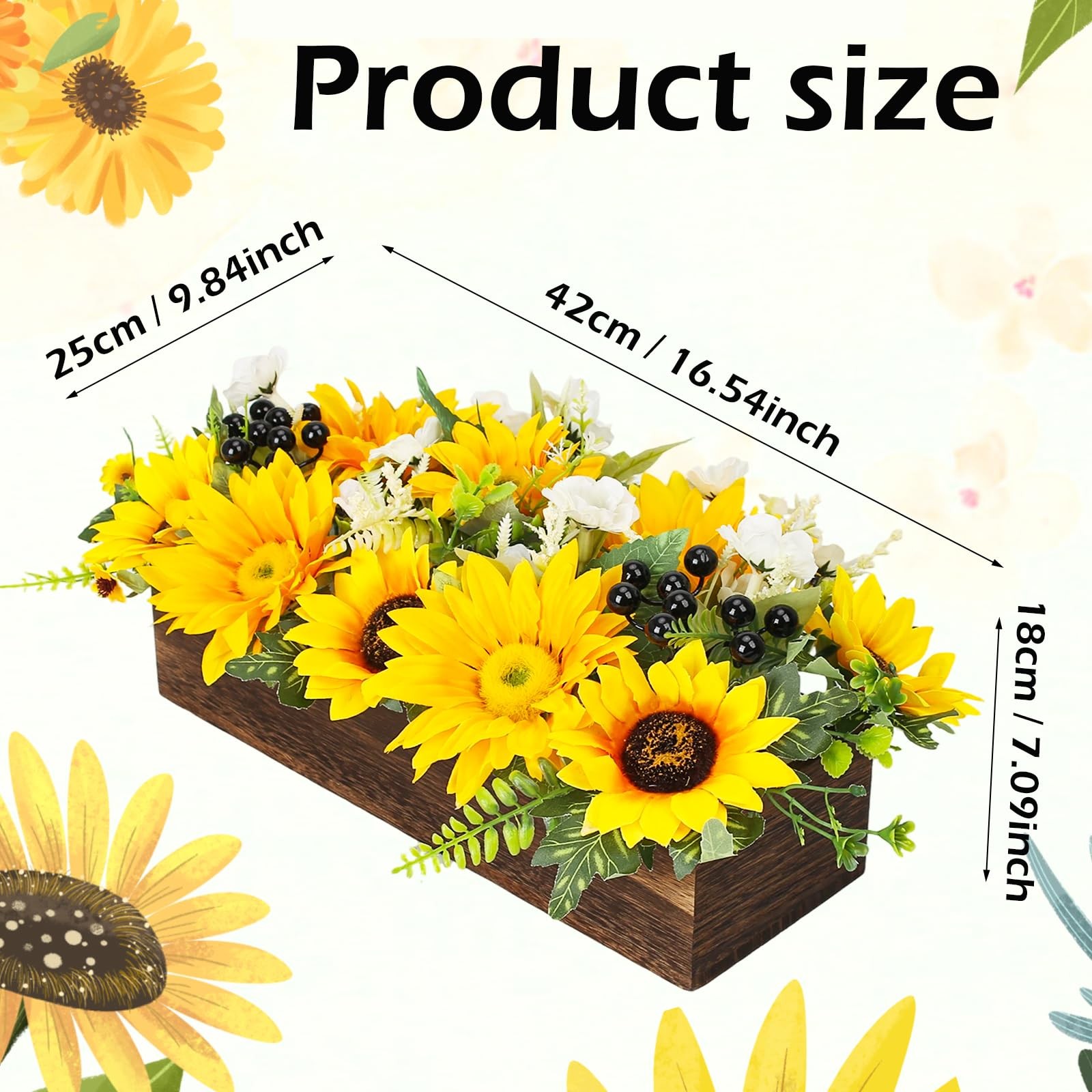 Sunflower Arrangement with Wood Tray Centerpieces for Tables Home Decor