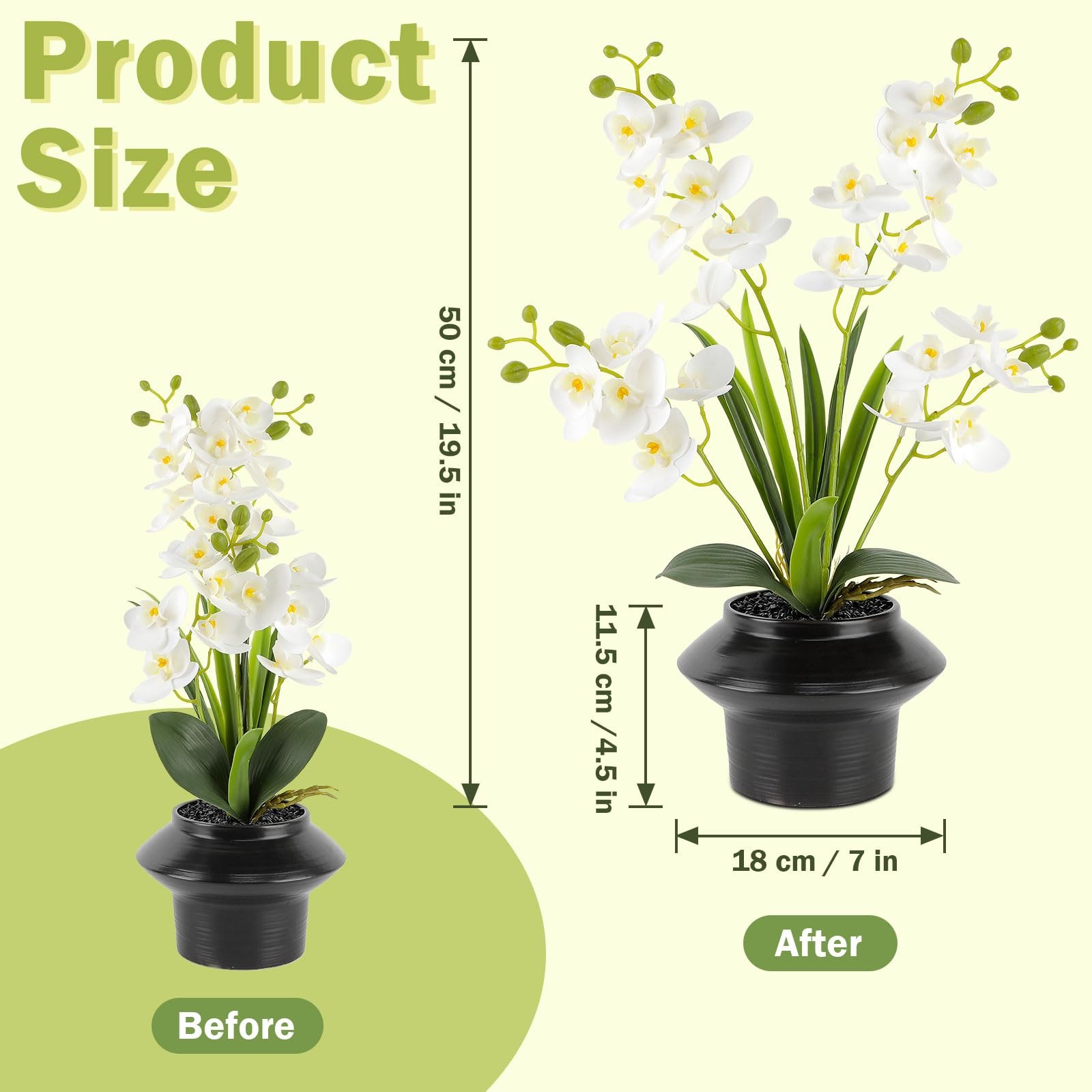 Artificial Orchid Plant in Pot 19.5″ Tall, Realistic Faux Orchid Flowers