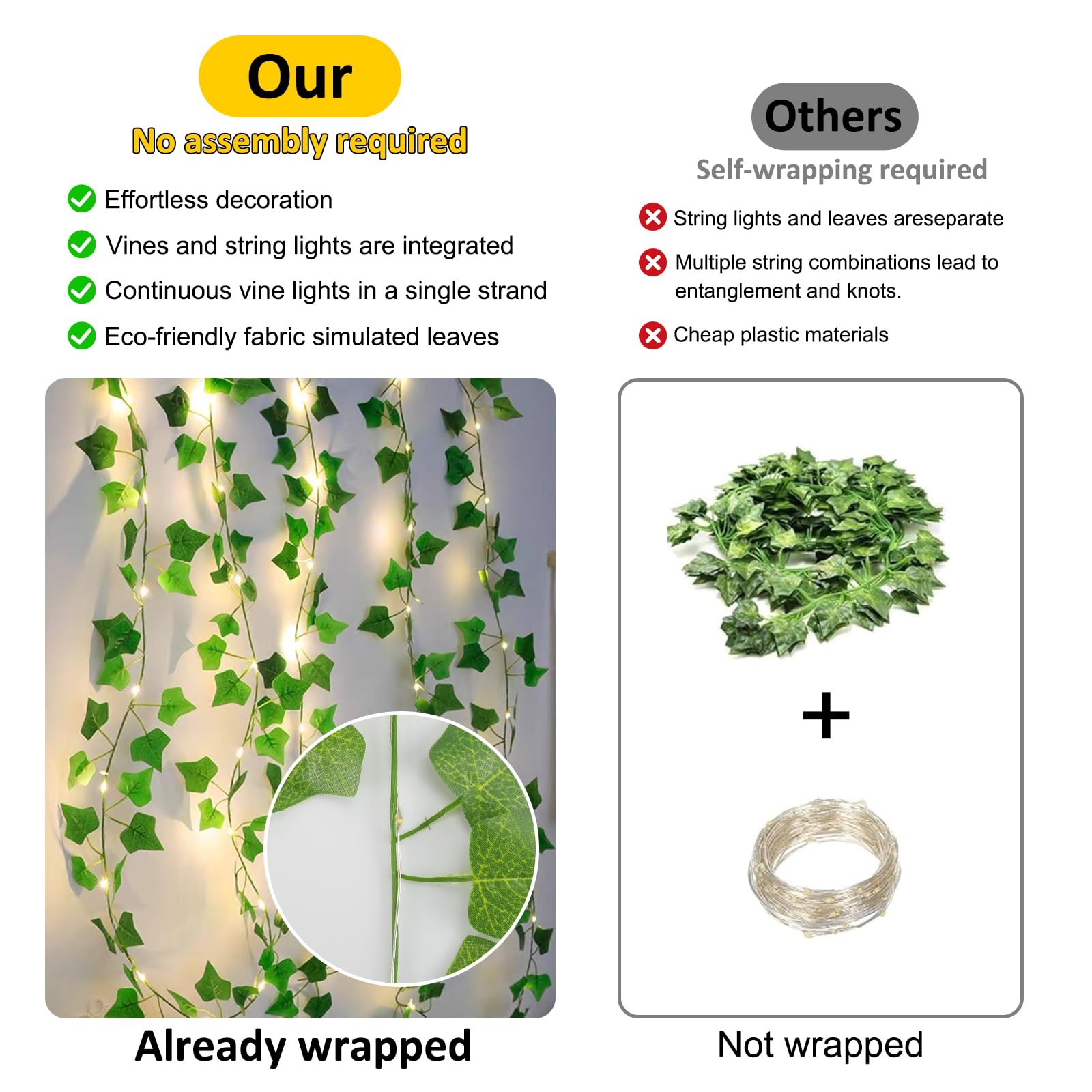 Vine with Fairy Lights Battery Operated, 33Ft 100 LED Ivy String Lights with …