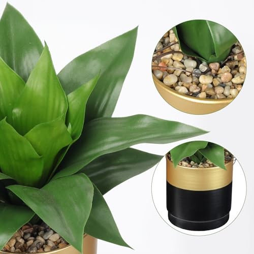 Agave Artificial Wide Leaf Plant in Black Green and Gray Agave Gold Black Vase