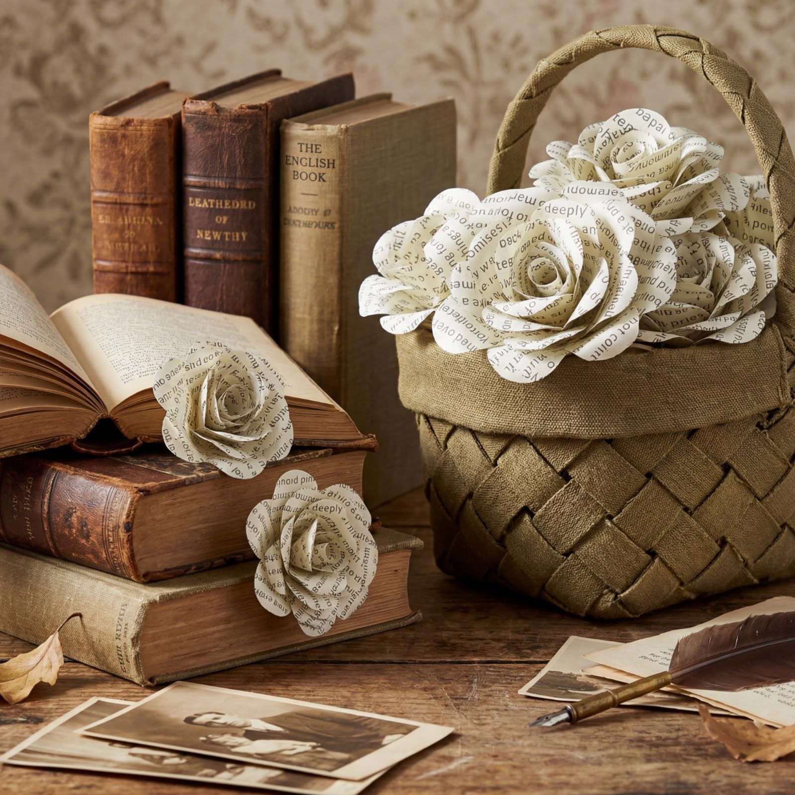 Vivasself 12 Pcs Handmade Rose Paper Flowers, Made from English Book Pages Li…