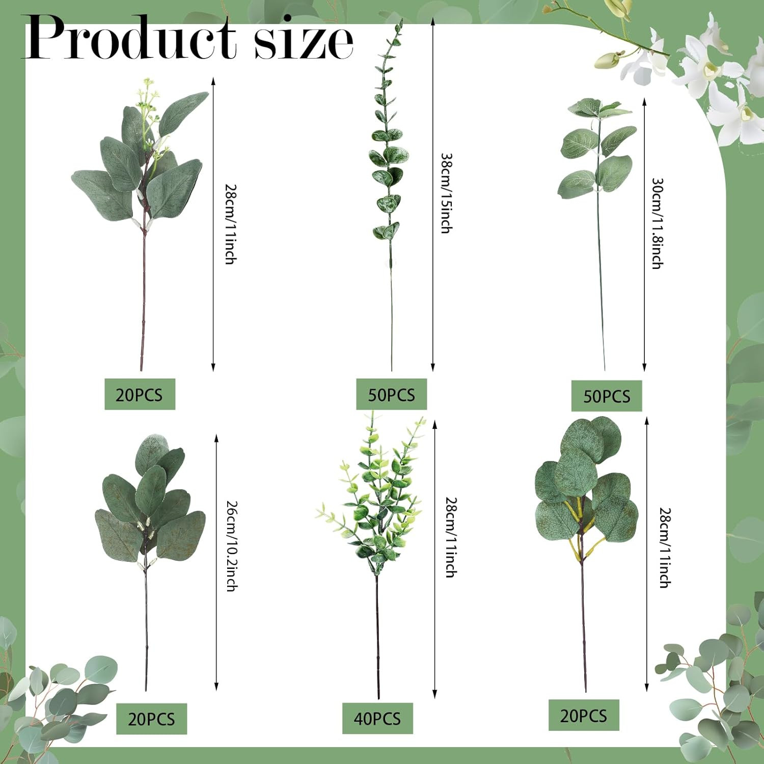 200 Pcs Mixed Eucalyptus Leaves Stems for Wedding Floral Arrangements