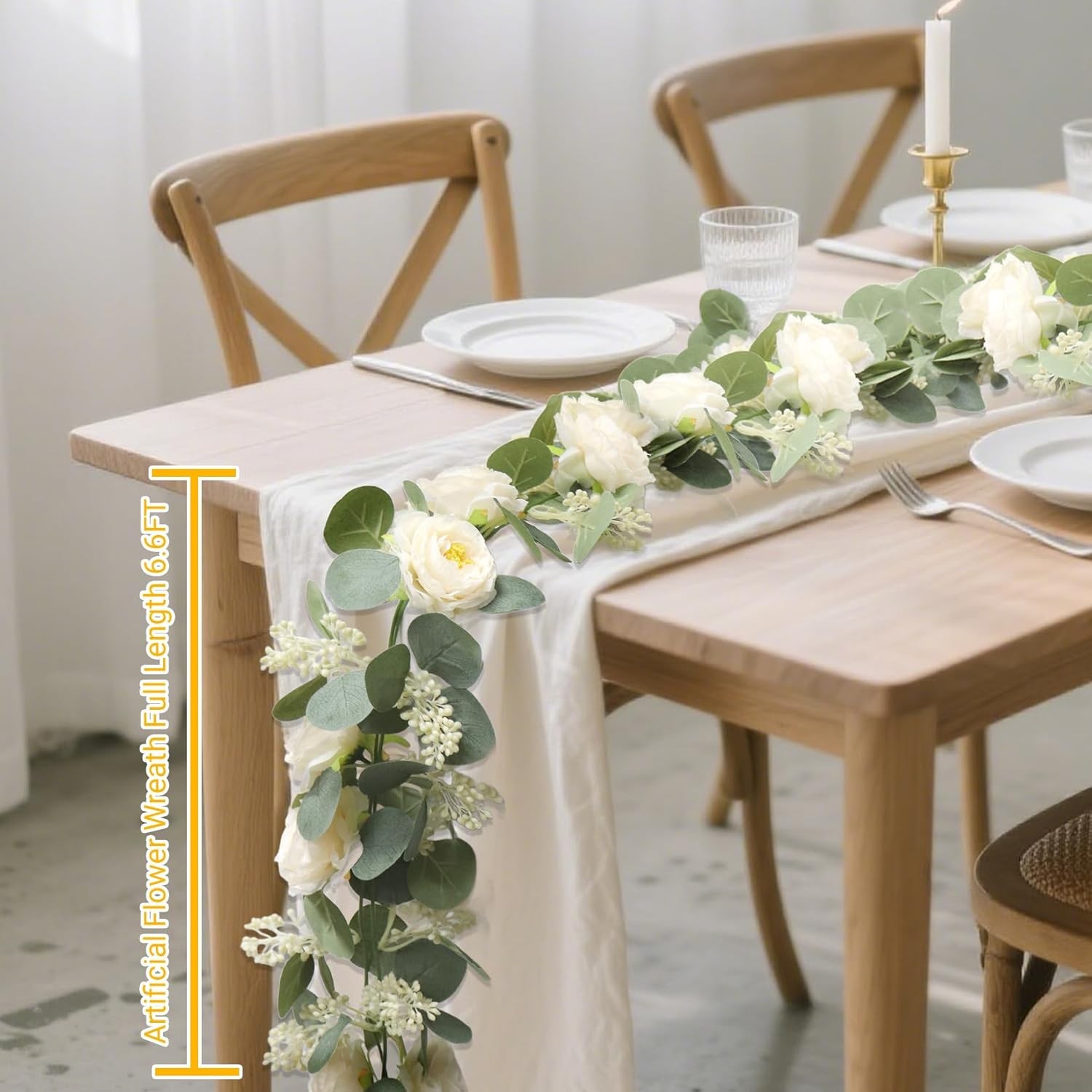 2 Packs Eucalyptus Garland W/ Flowers 6.56ft Artificial Flower Greenery Garlands