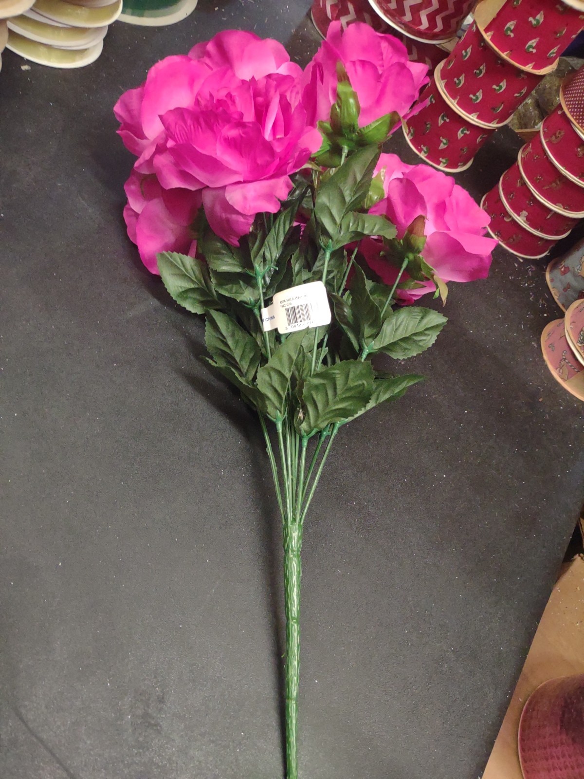 Big Mixed Pearl Rose Bush, Fuchsia Hot Pink Silk, 5″ Large Roses, 12 Stems