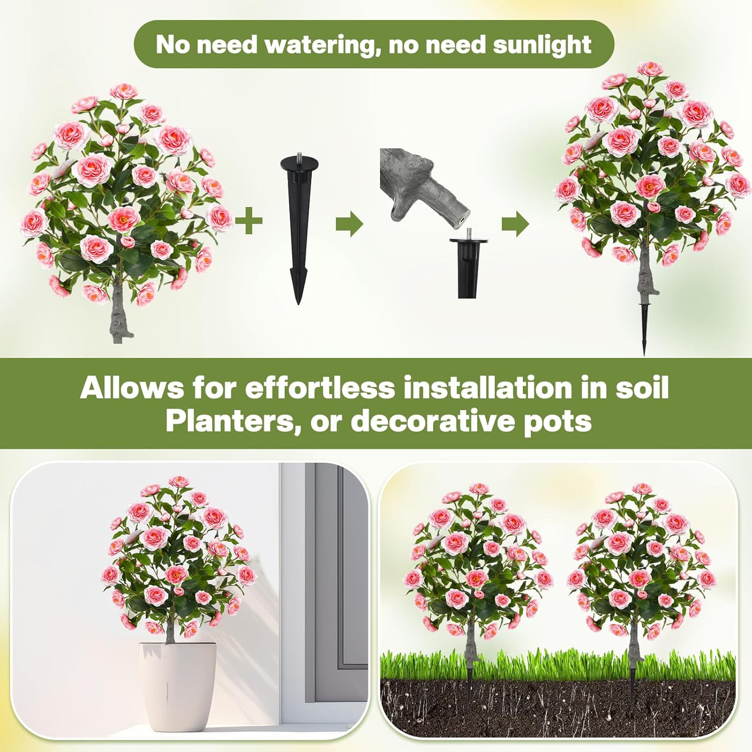 2 Pack 3Ft Artificial Camellia Plants Tree 36″ Faux Camellia Flower with Spike U