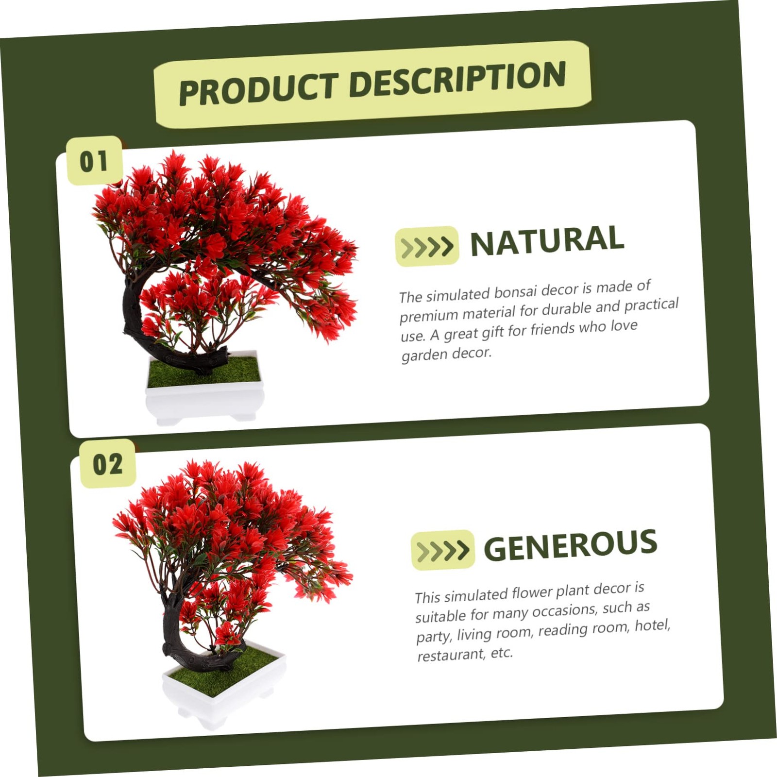 Simulated Faux Artificial Greenery Potted Flower Bonsai Plant 8.27×2.76×9.06Inch
