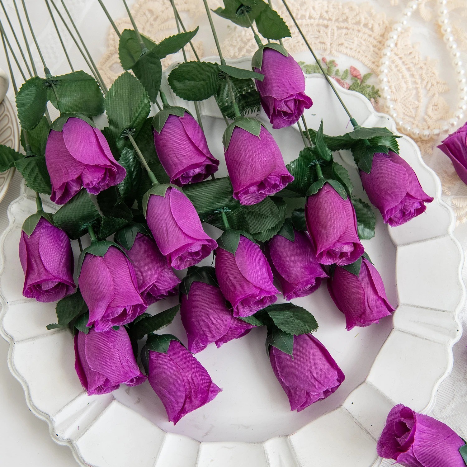 10Pcs Red Roses Bouquet Vase for Home Decor Garden Wedding Decorative Wreaths D