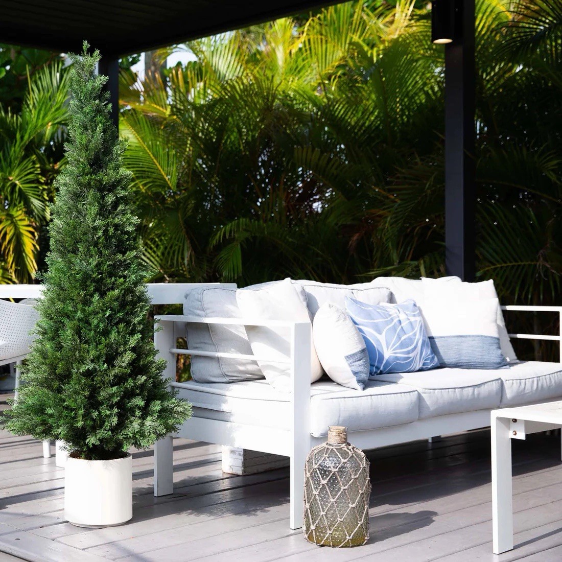 5’ UV Resistant Artificial Cedar Tree in White Planter (Indoor/Outdoor)