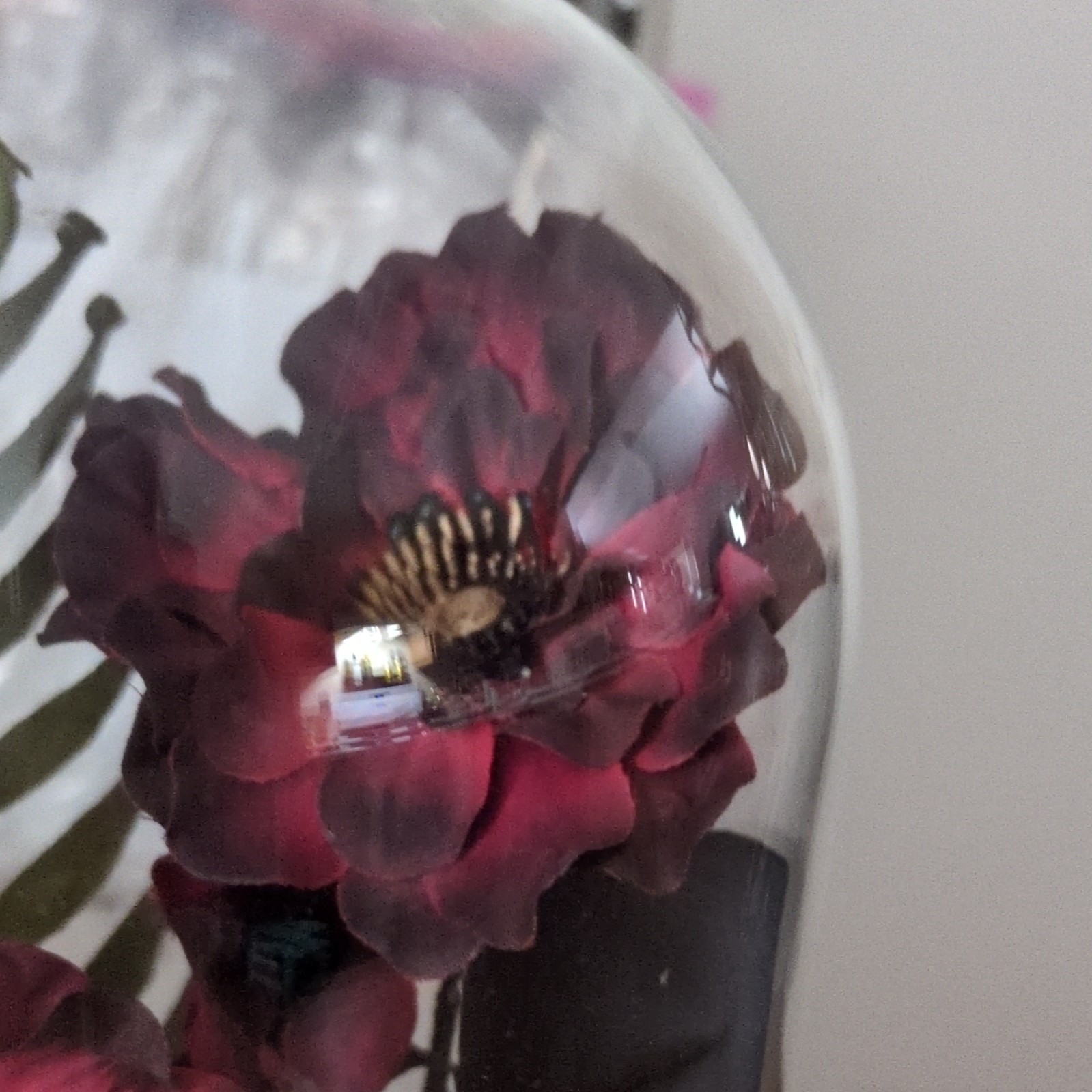 Handmade Artificial Rose Arrangement with Skull in Glass Dome Halloween Decor