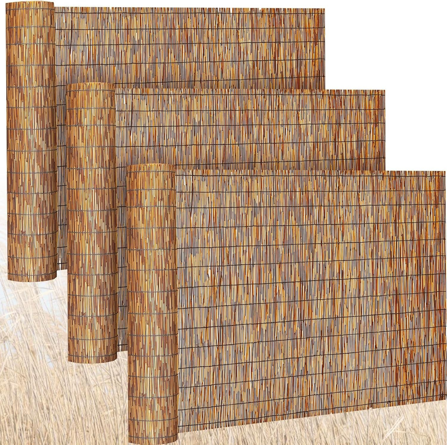 3 Pcs 4 X 16.4 Ft Reed Fence Roll, 85% Shade Bamboo Privacy Screen, Natural Deco