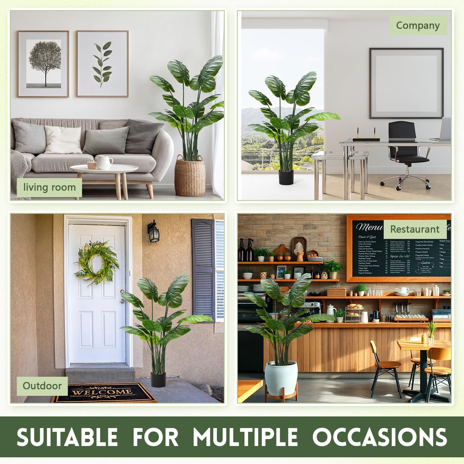 2 Pack 60” Tall Large Artificial Monstera Deliciosa Plant 5ft Faux Swiss Che…
