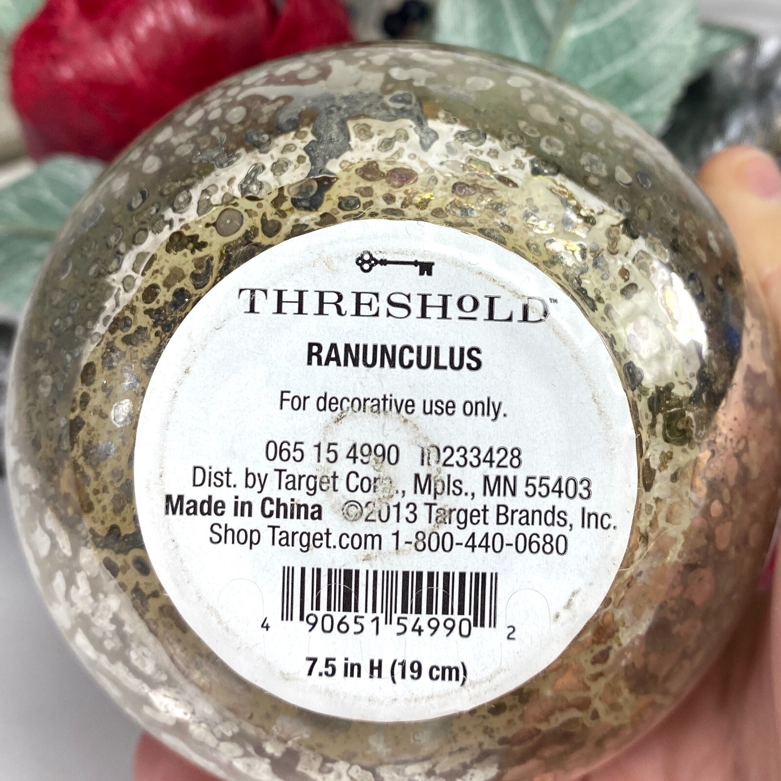 Threshold Silver Mercury Crackle Glass Red Ranunculus Vase Arrangement -Set of 3