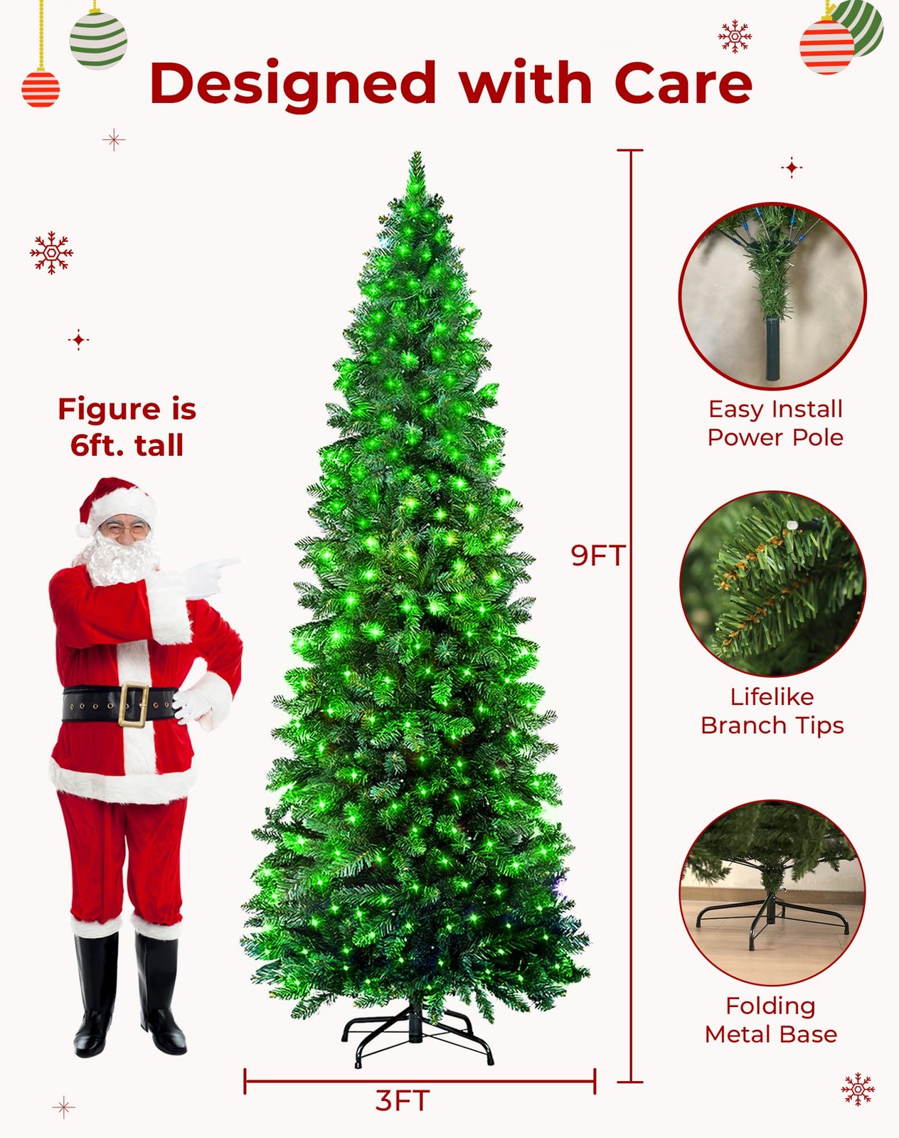 9FT Smart Pencil Christmas Tree with 550 LED Lights – App Control DIY Colors