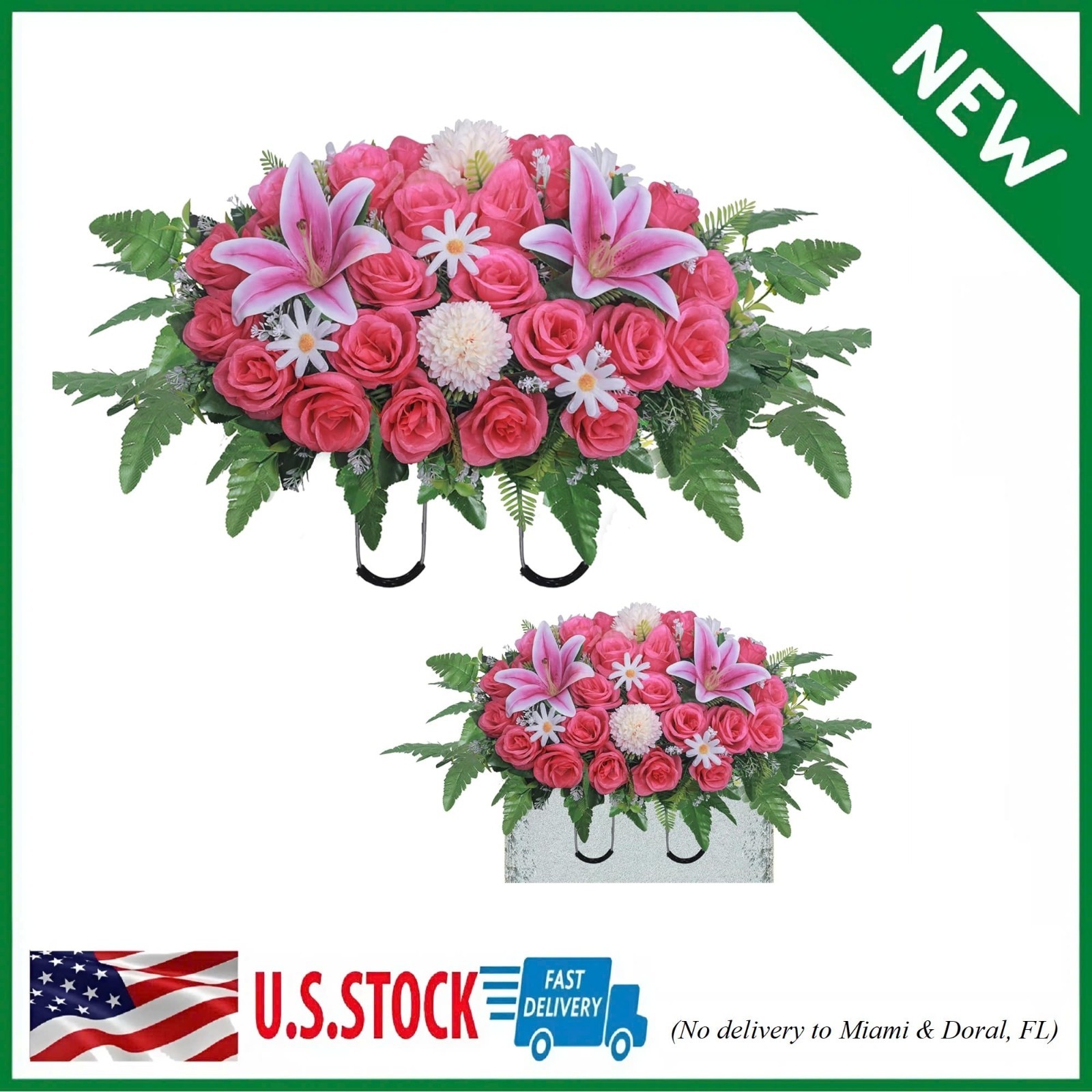 Artificial Cemetery Flower Saddles,Headstone Saddles for Graves,Lily Rose Flower