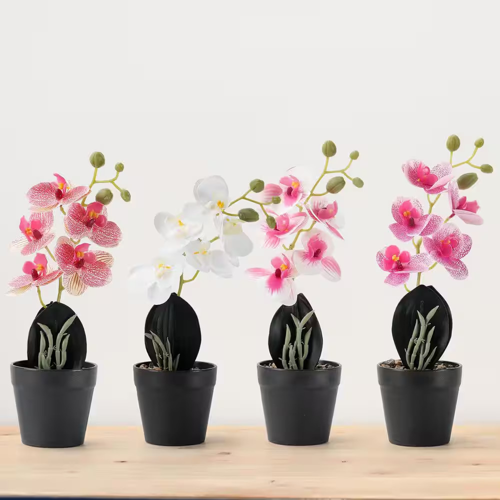 11 In. 4-Pieces Multi-Color Indoor Artificial Phalaenopsis Flower in Black Pot