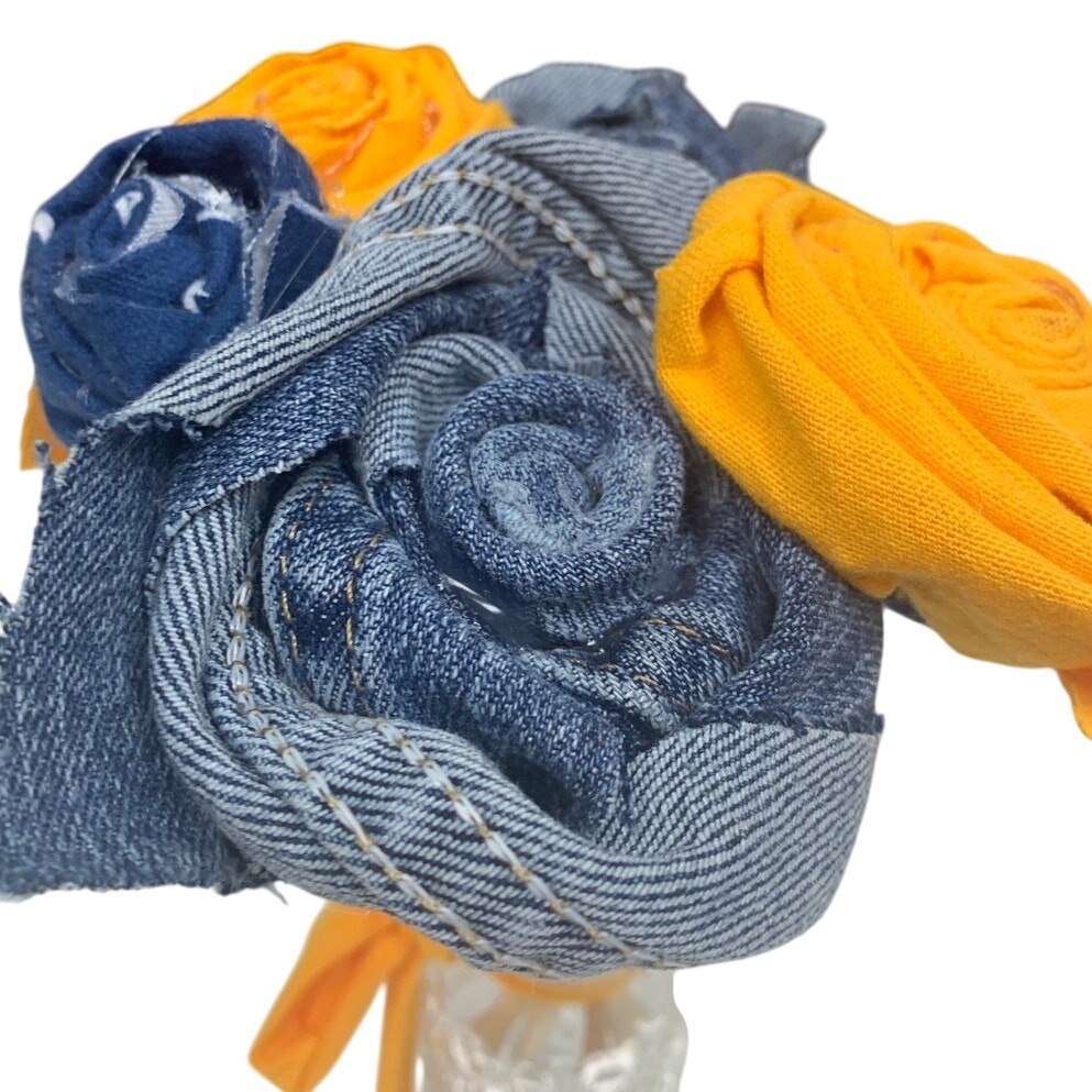 Half Dozen Handmade Upcycled Denim Tee Shirt Fabric Mothers Day Rose Bouquet