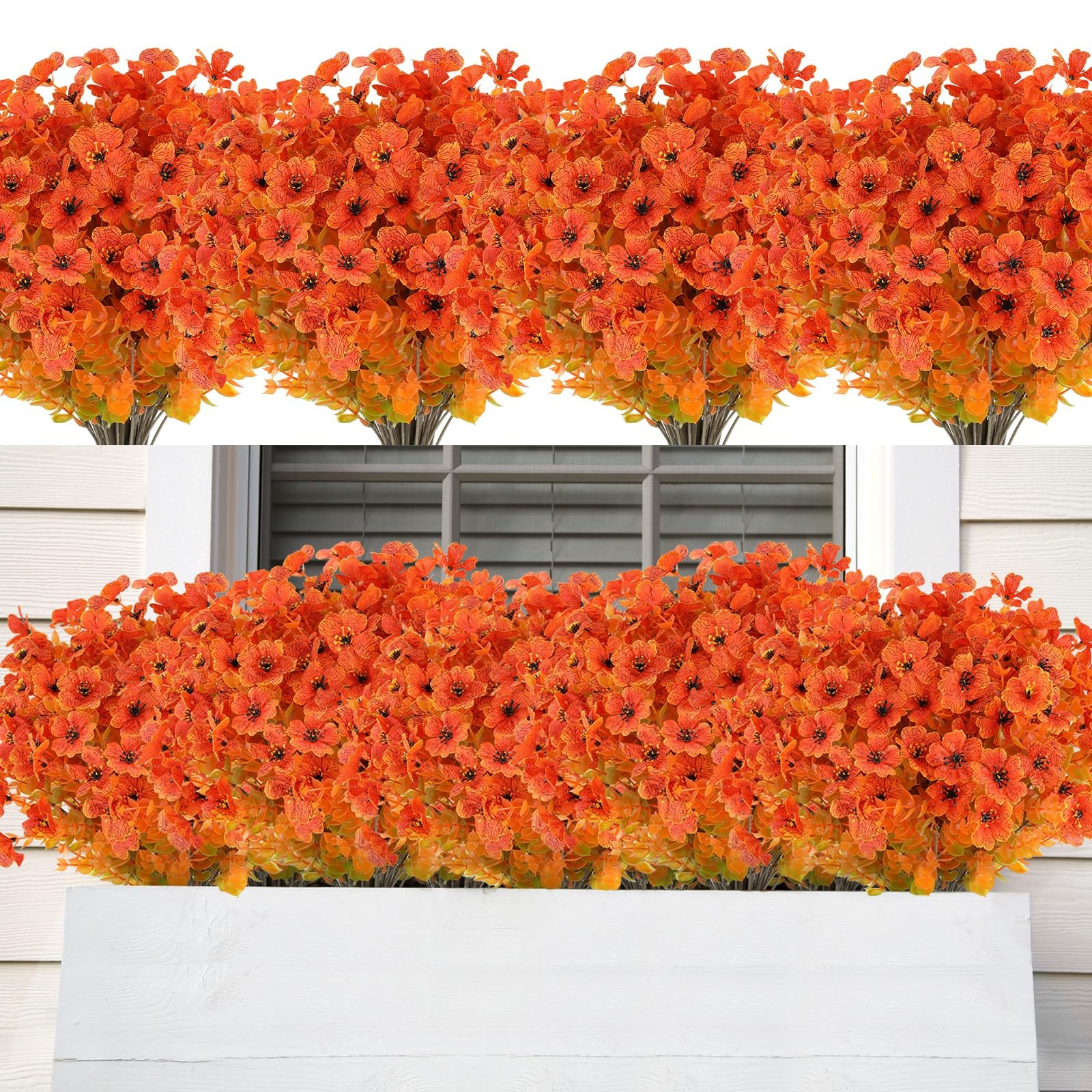AmyHomie 16 Bundles Orange Artificial Fall Flowers for Outdoors Fall Decor