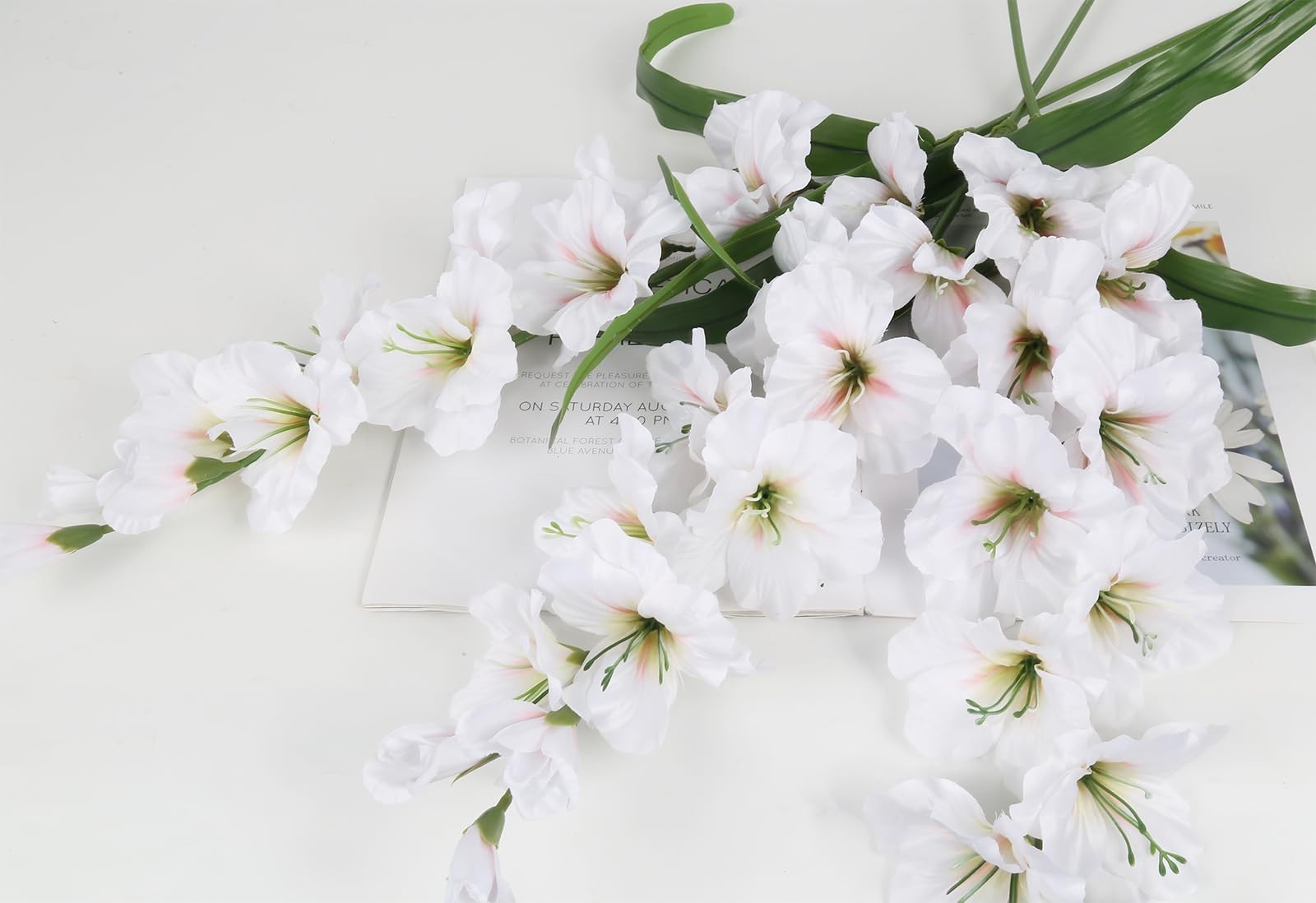 5PCS White Silk Gladiolus Long Stem Artificial Flowers, 33″ Height, Elegant R…