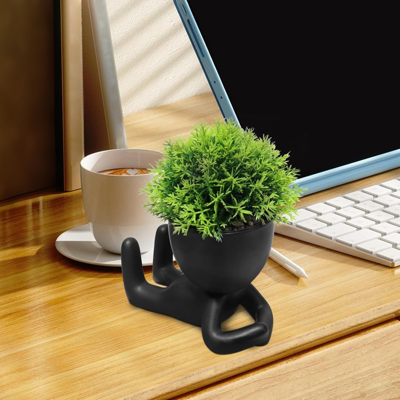 Cute Human Shape Artificial Plants Pot Head Humanoid Desk Cubicle Decor Set