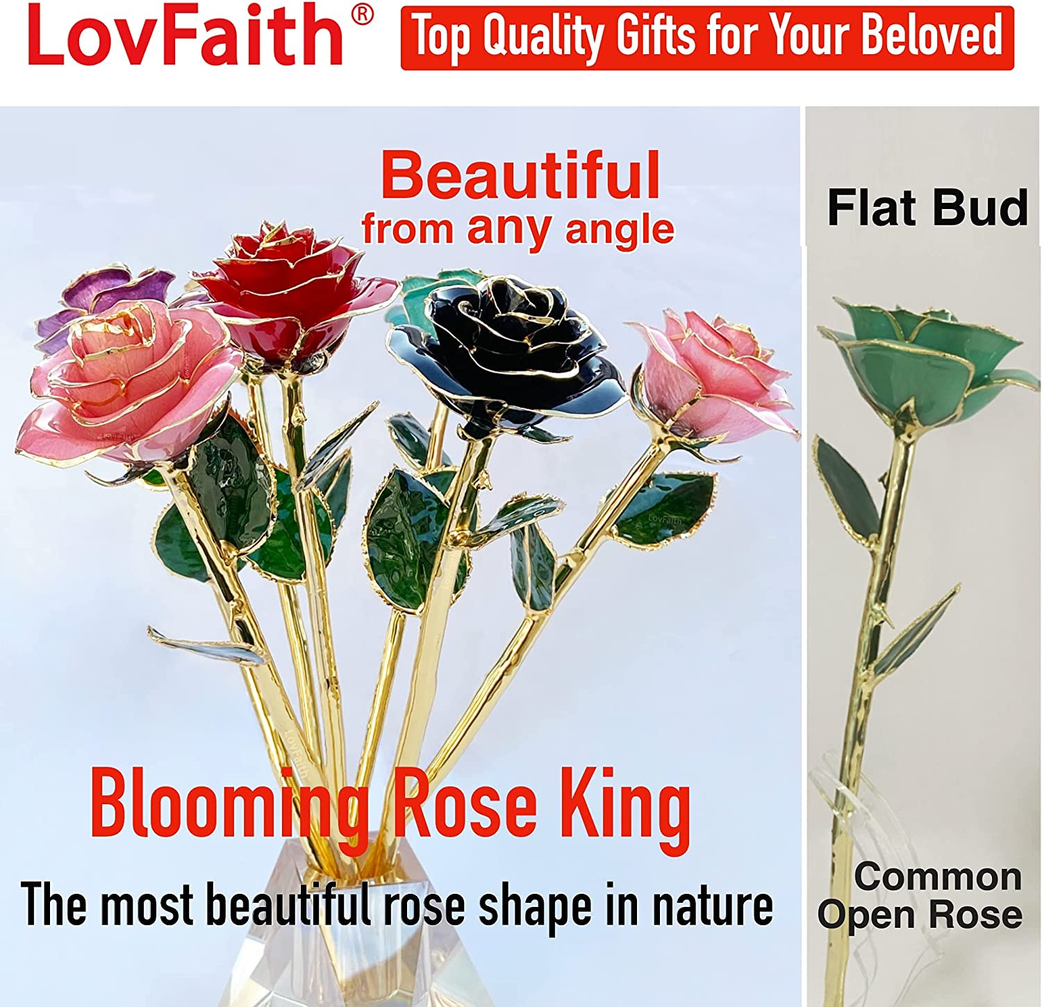 24K Gold Dipped Real Rose with Crystal Stand, Anniversary Valentines Day Romanti