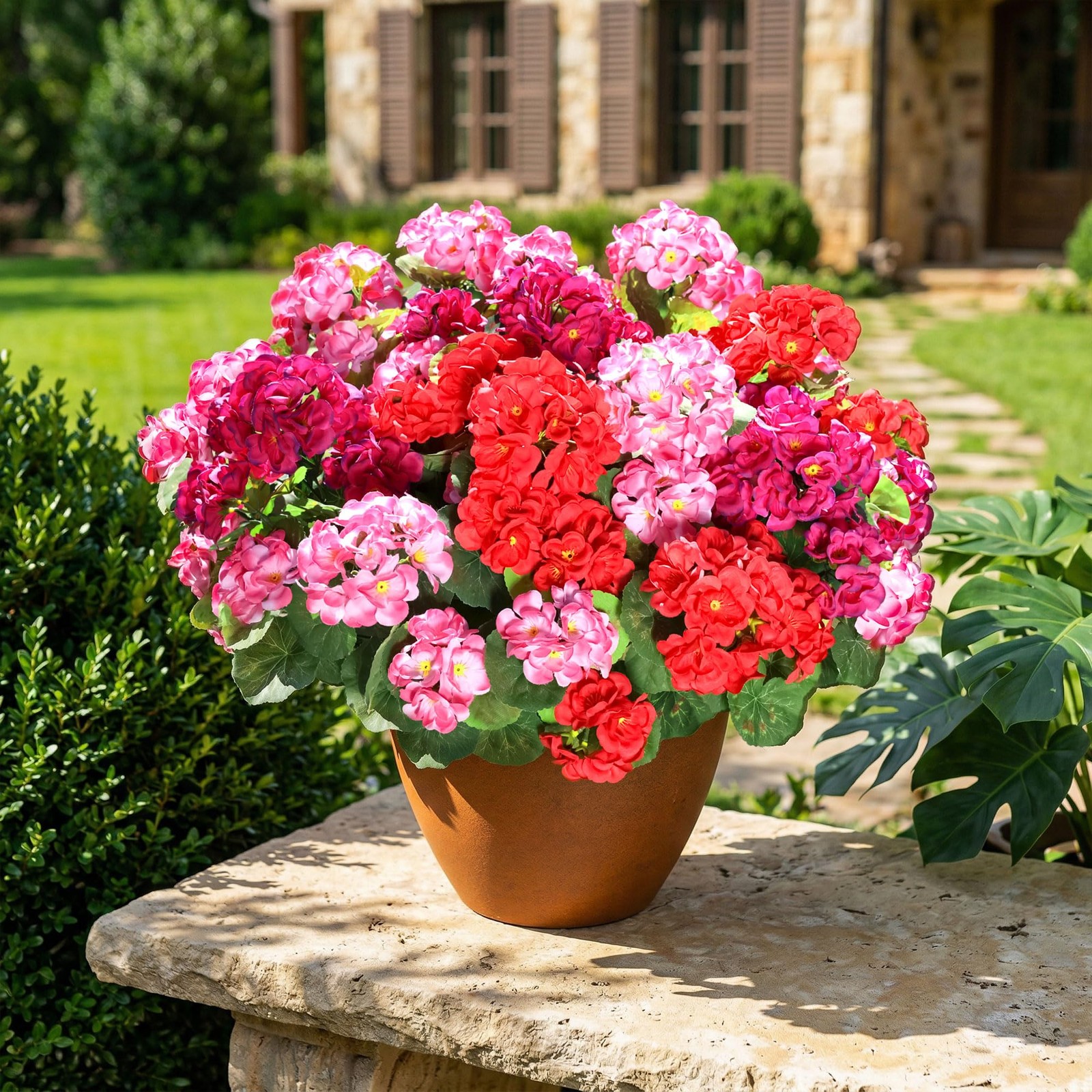 Fake Geraniums Artificial Flowers for Outdoors, 6 Bundles Silk Geraniums Flow…