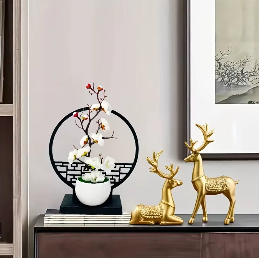 3 Colors Artificial Plum Blossom Bonsai with Screen Base