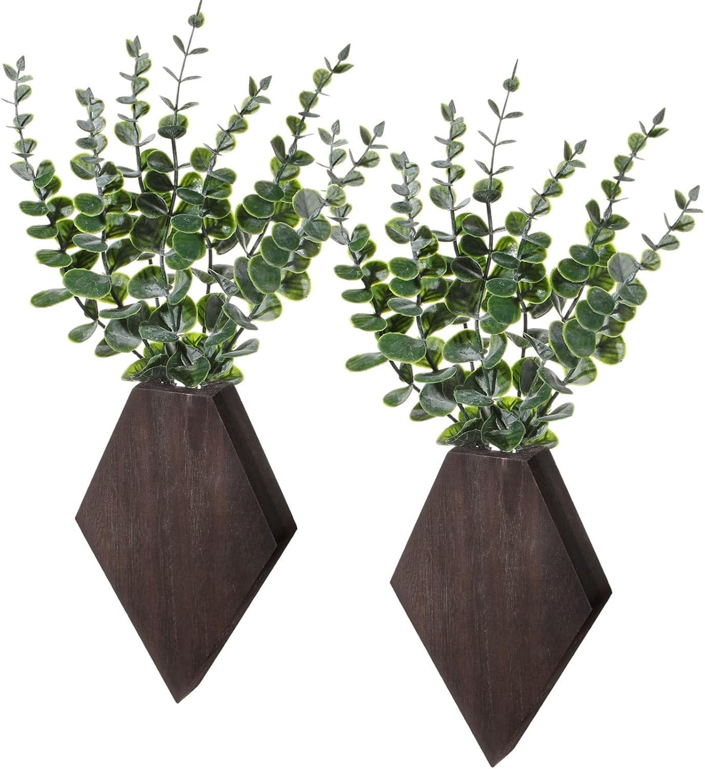 2 Pcs Wooden Wall Planter Decor Hanging Fake Plants Greenery Flowers Holder Vase