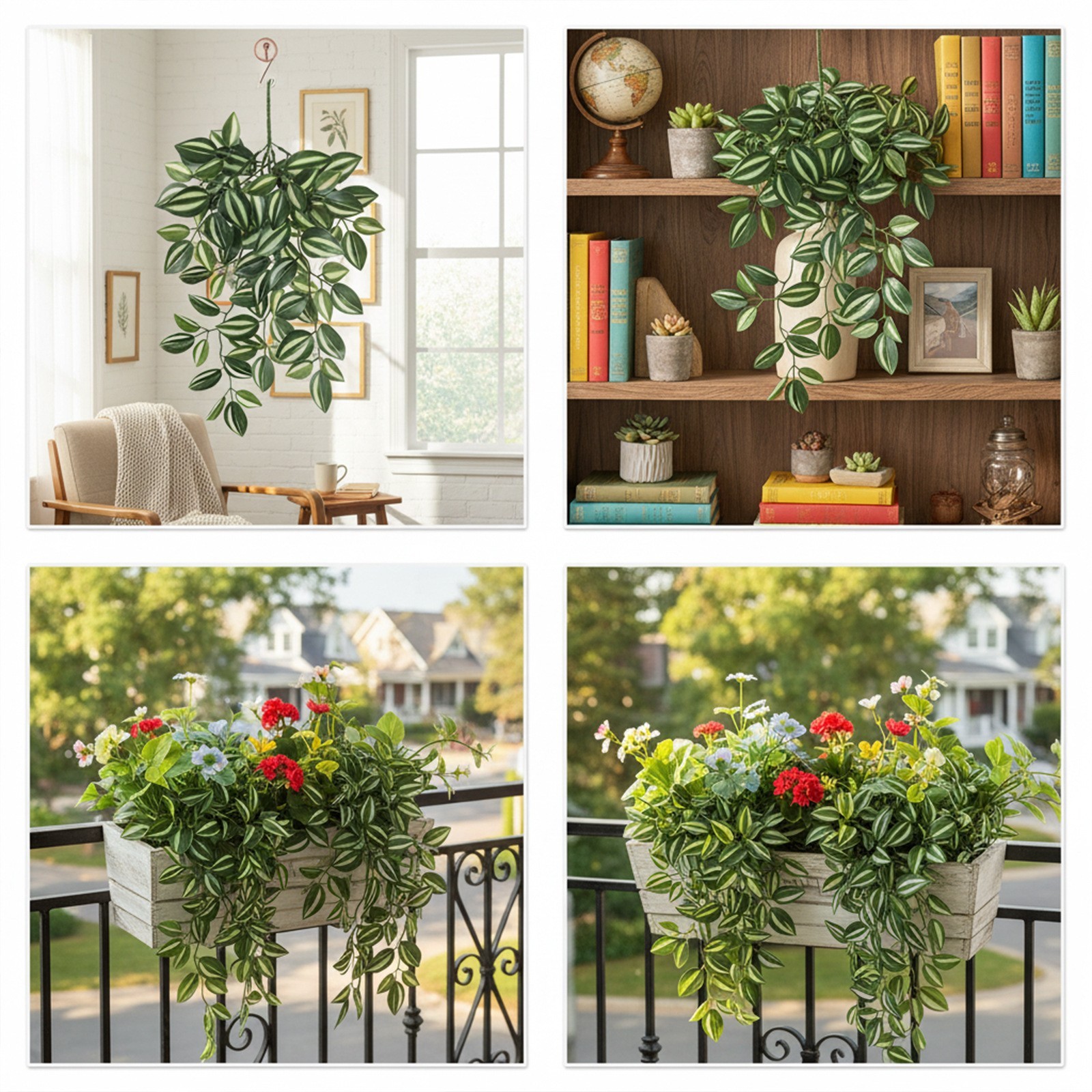 Green Silk Peperomia Hanging Plant 21.65in Realistic Artificial Ivy Vine Decor