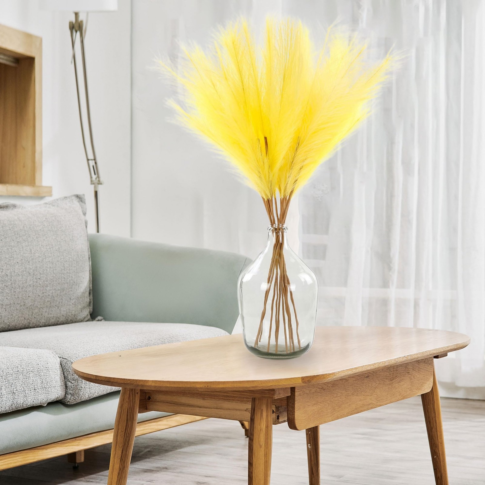 12 PCS Light Yellow Faux Pampas Grass 38″/3.1ft Tall Artificial Pompous Grass…