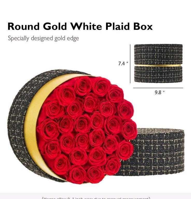 Eterfield Forever Flowers 27-Piece Preserved RED Roses in Round Gold Black Box