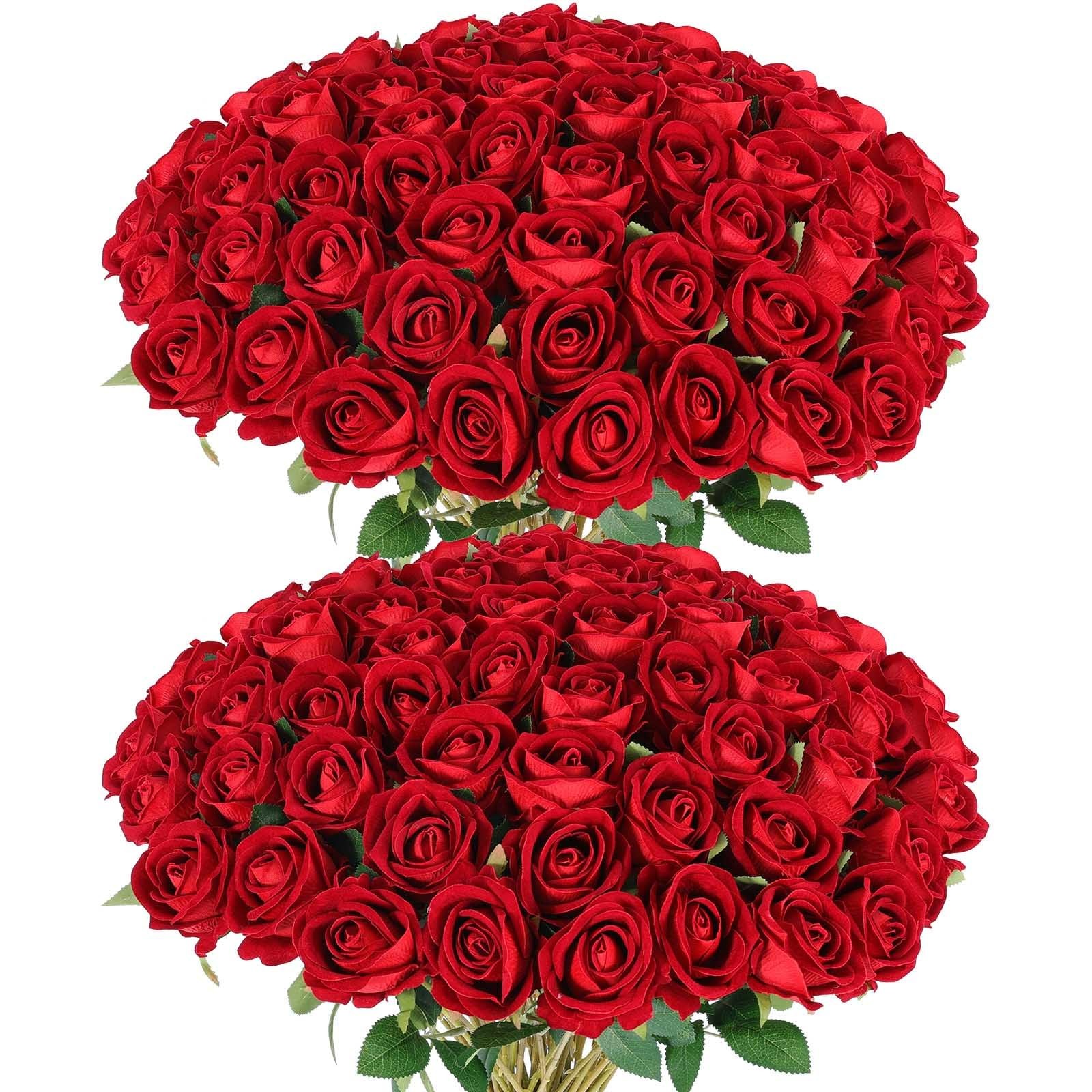 60 Pcs Artificial Roses Bulk Velvet Silk Red Rose Burgundy Roses for Wedding …