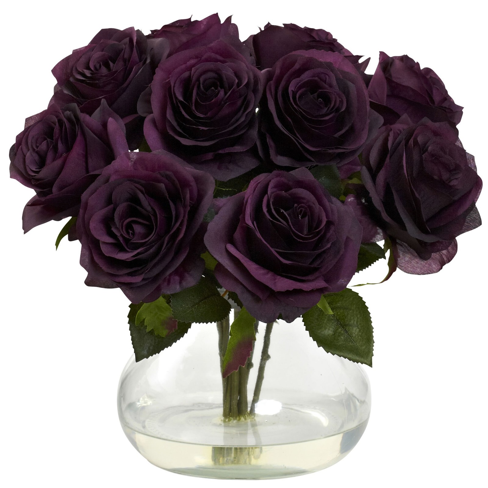 Rose Arrangement with Decorative Glass Vase Liquid Illusion Faux Water 11 Inch