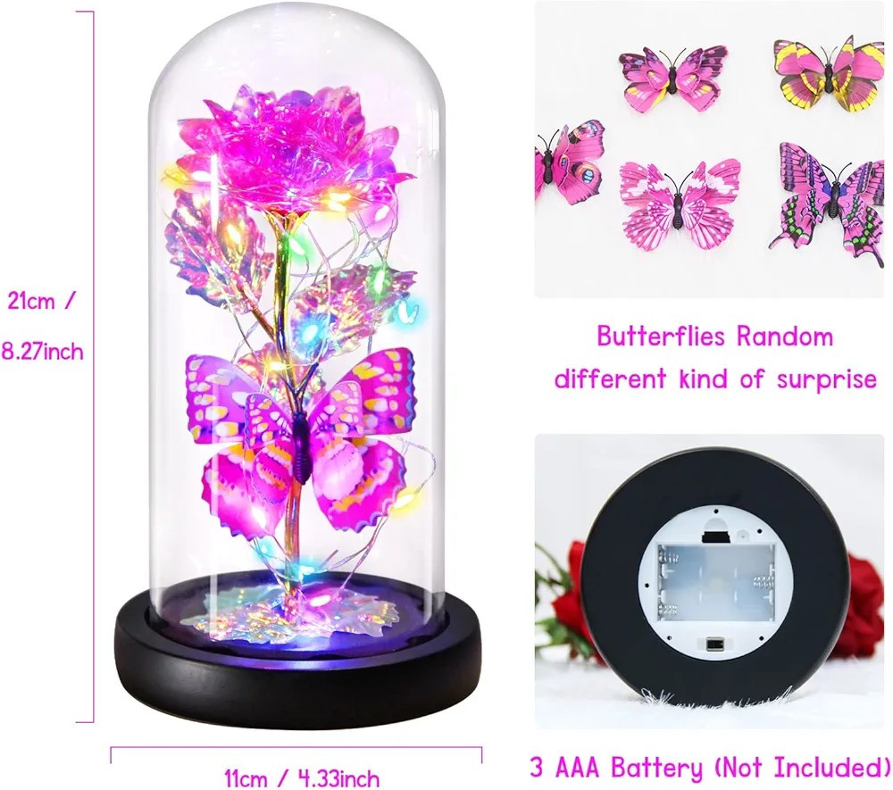 Eternal Rose And Butterfly, Deep Pink, Valentine’s Gift For Her, 2 Day Shipping