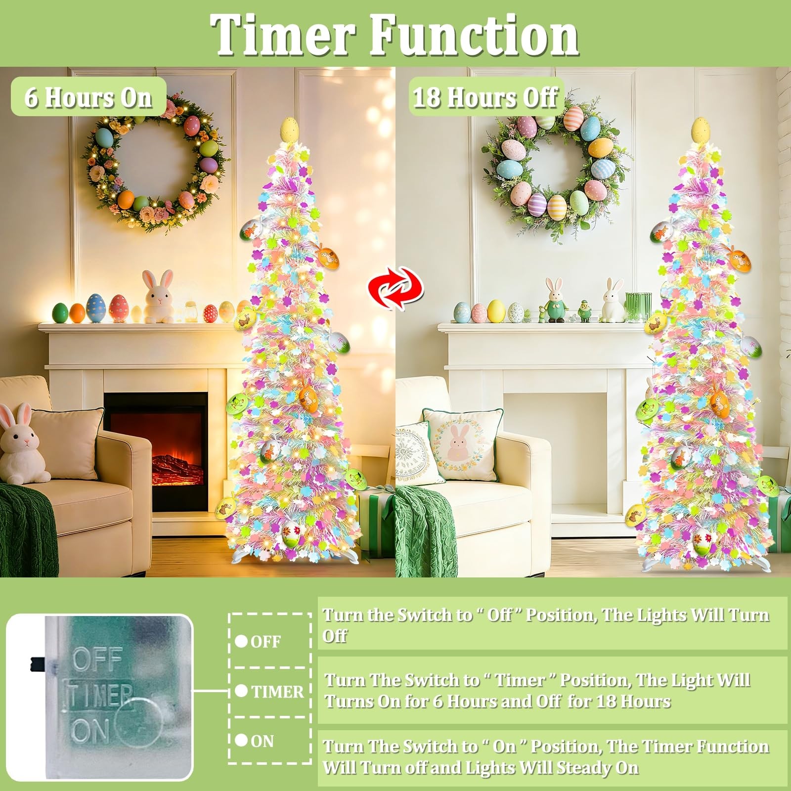 Timer – Easter Decorations, 5Ft Lighted Easter Tree with 50 LED Warm White Light