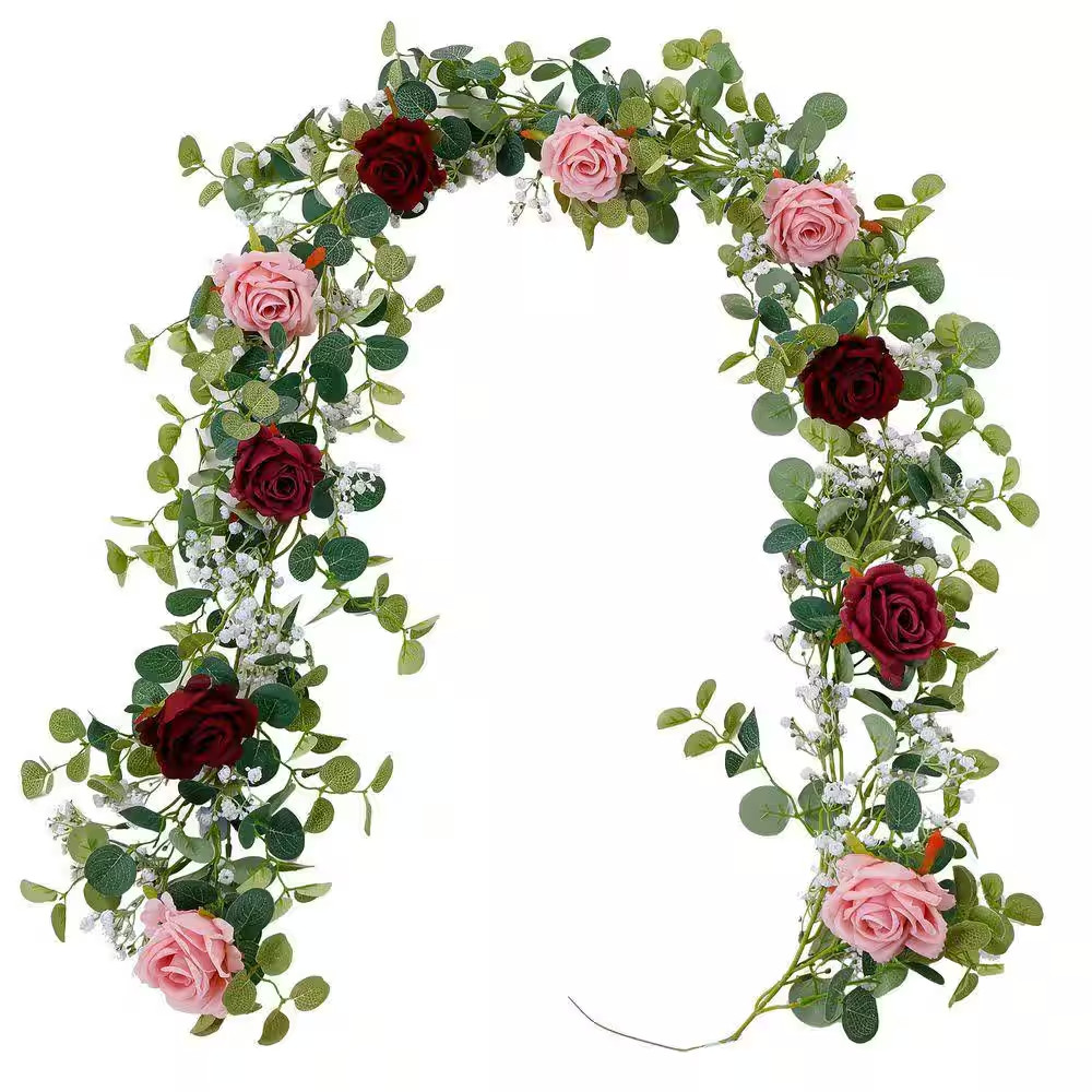 5.91 Ft. Red Indoor/Outdoor Artificial Rose Gypsophila Flowers for Wedding, Part