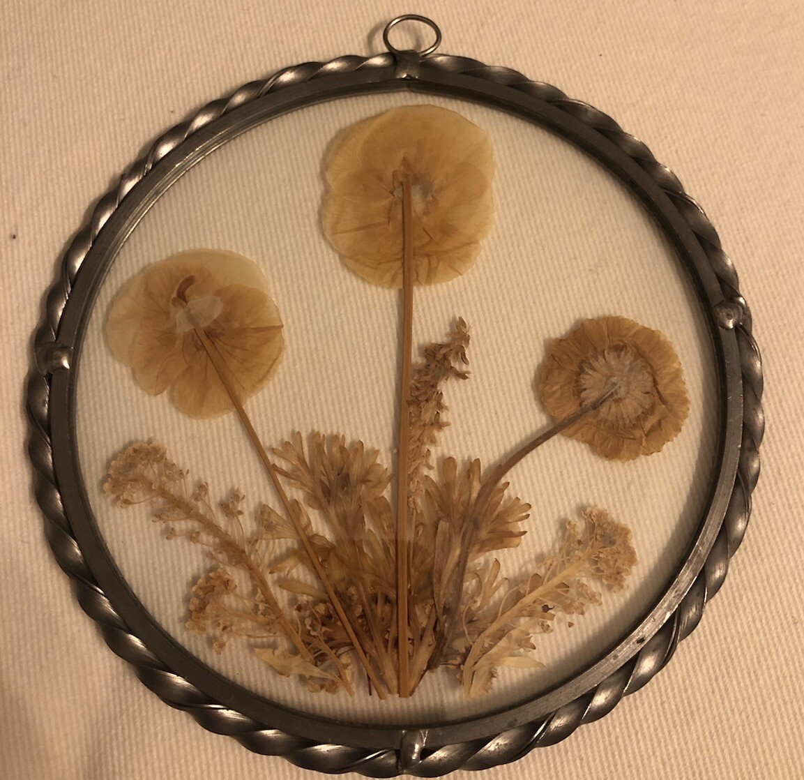 Vintage Lasting Impressions Real Dried Pressed Flowers In Glass Pewter Frame