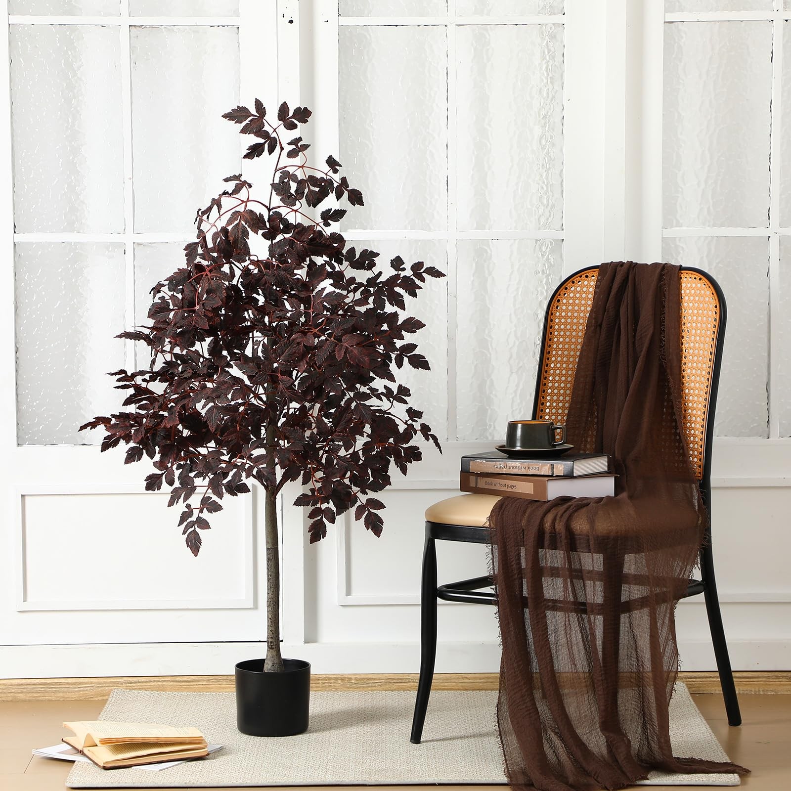 4ft Fall Plum Cimicifuga Stems Seeded Tree Artificial Thanksgiving Ficus Leaf…