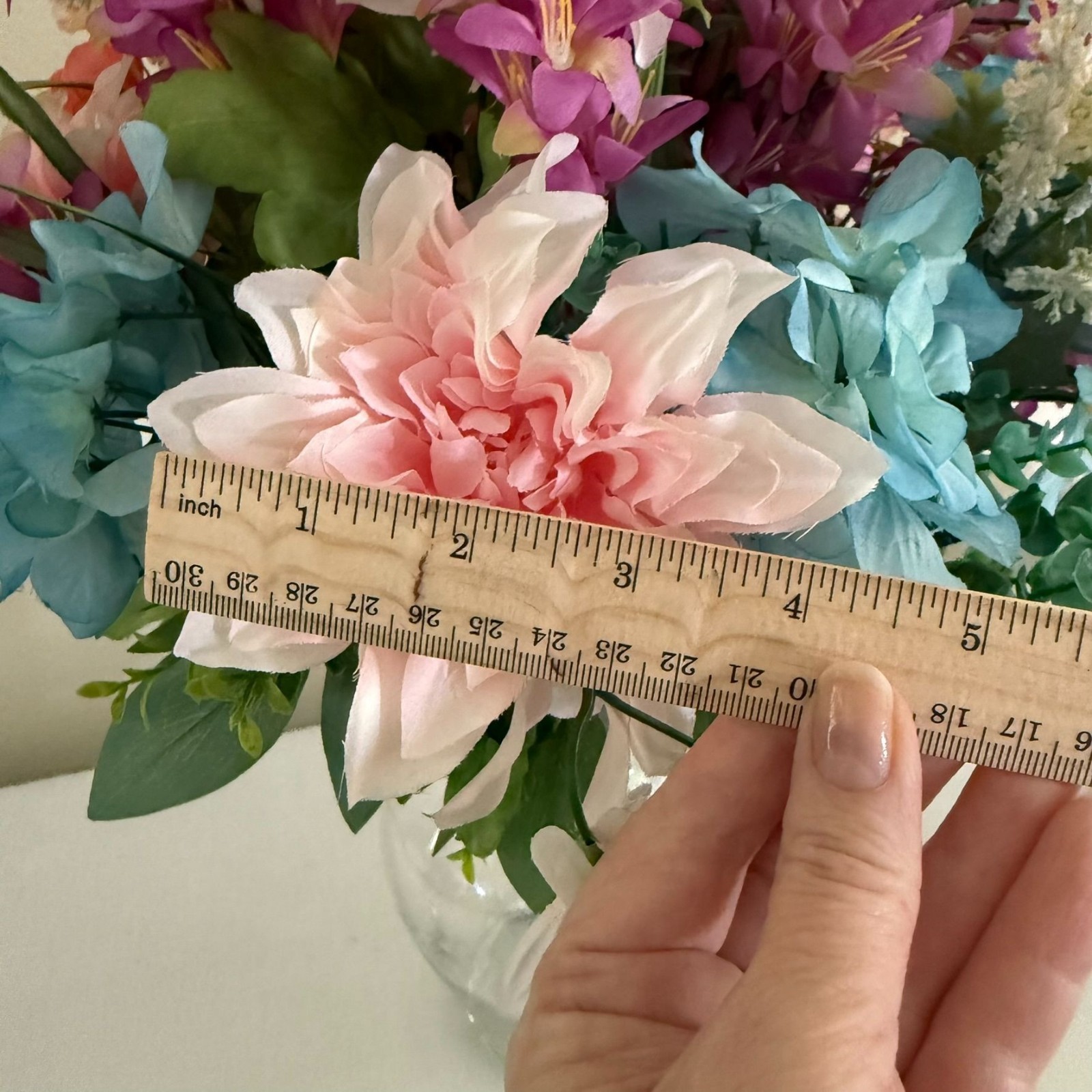 Large Silk Flower Arrangement from Upcycled Mixed Florals Hand Painted Details