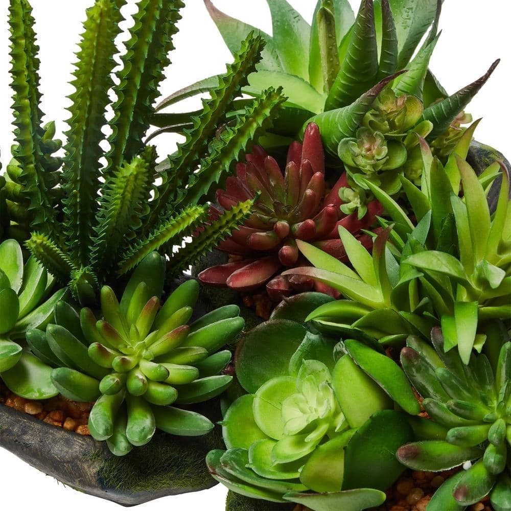 Artificial Succulent Plant Arrangements Assorted Sizes Faux Stone Pot (Set of 3)