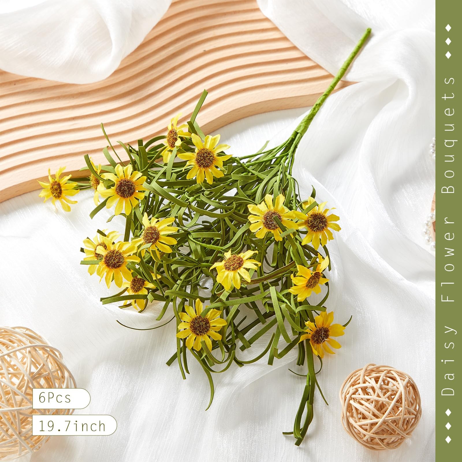 6 Bundles Artificial Silk Daisy Flower 17.7 Inch Yellow Fake Daisies Decorati…