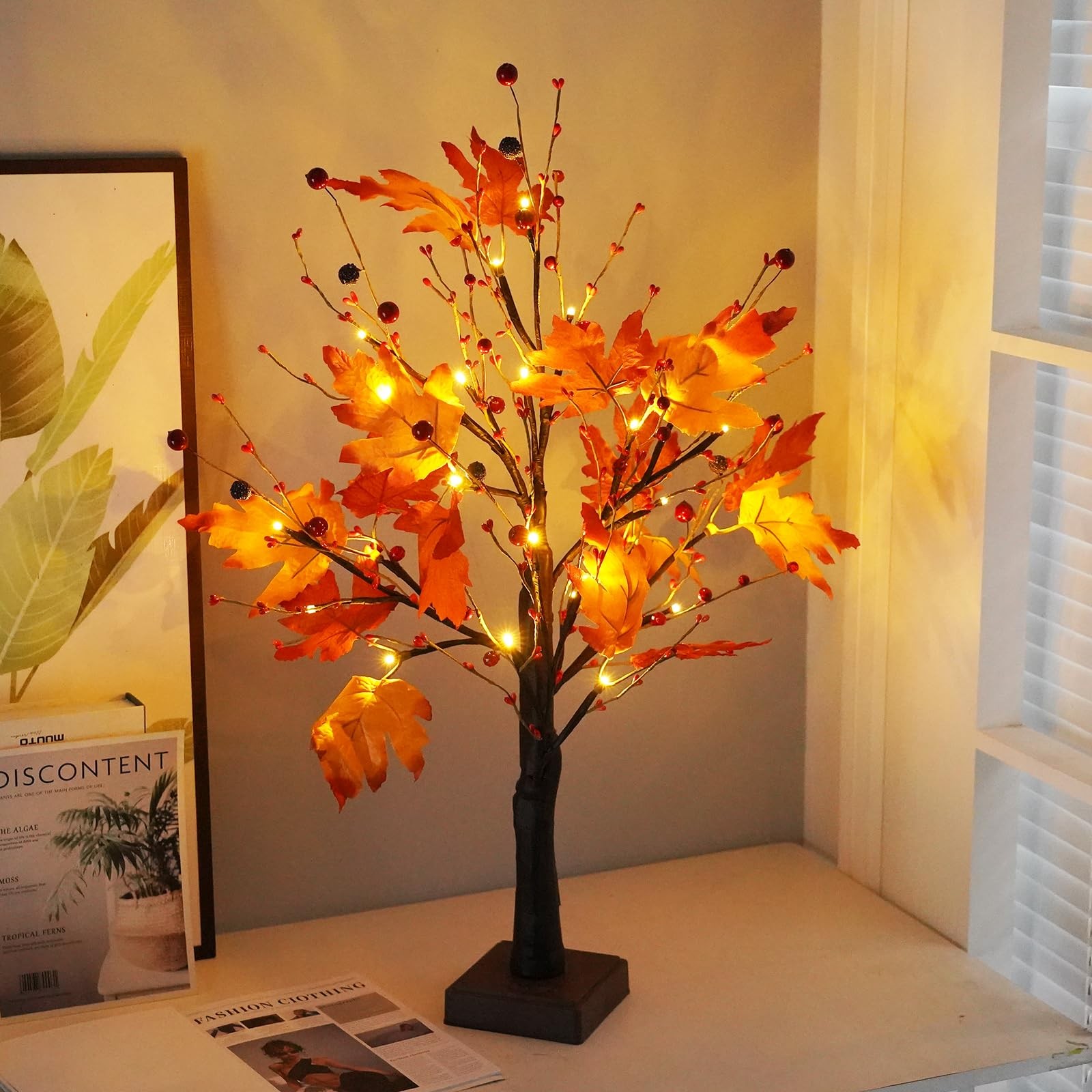 Fall Decorations for Home, Fall Lighted Maple Tree, Thanksgiving Table Center…