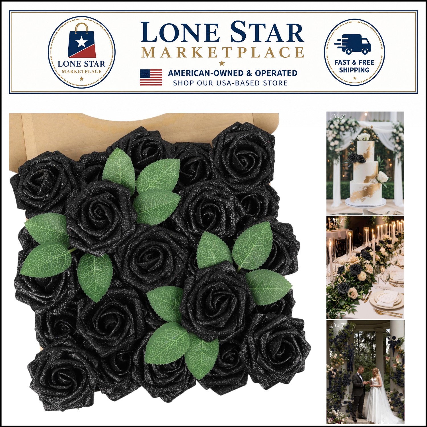 Luxurious 25pcs Black Glitter Roses – DIY Floral Arrangements for All Occasions