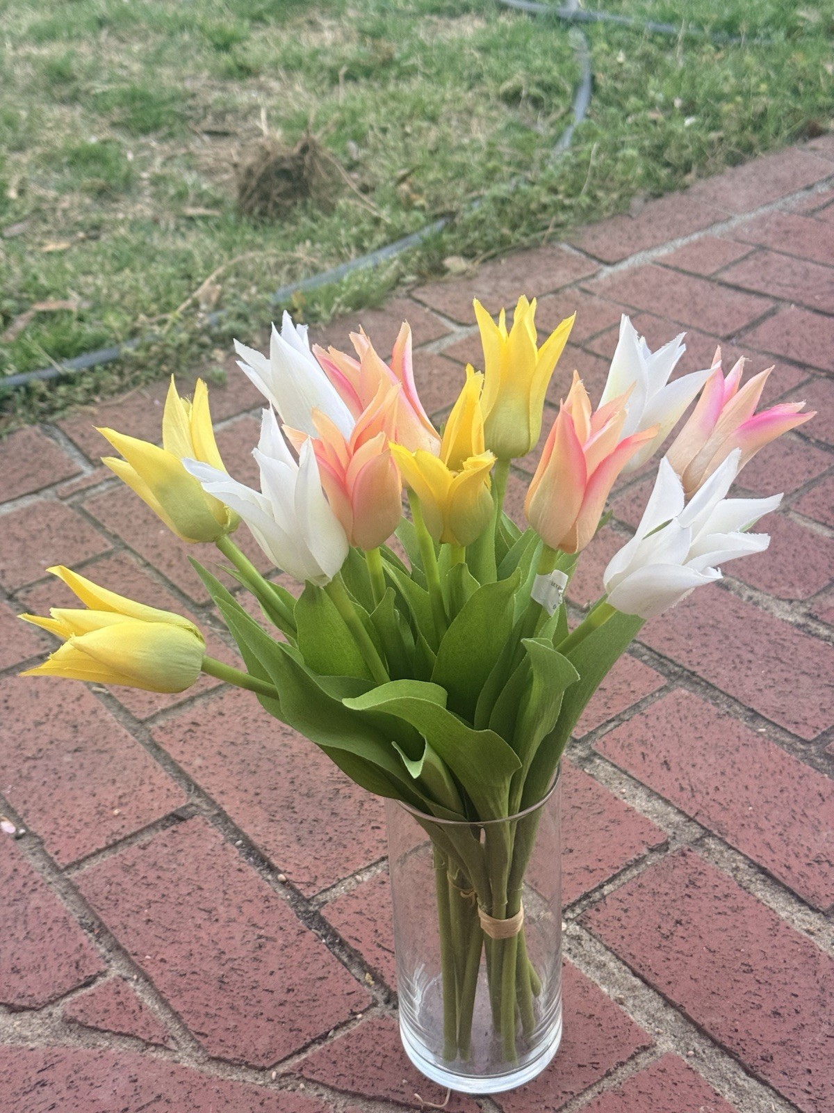 Bundle of 6 Lily Flower Tulips, Peach Yellow and White Artificial Flowers