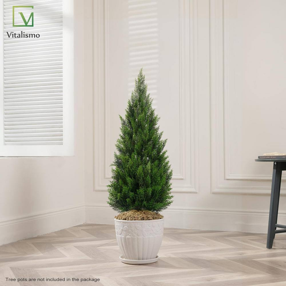 2-Pieces Green Trees 3 Ft. Artificial Topiary Cedar Trees with Black Pot Faux Pi
