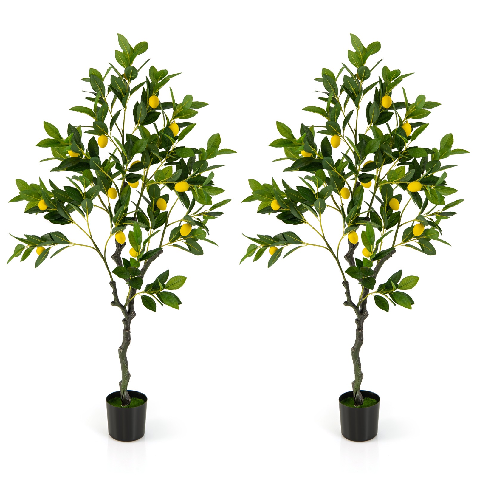 2 PCS 4 FT Tall Artificial Lemon Tree w/ Lemon Fruits, Cement Pot for Office