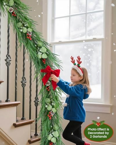 9FT Artificial Christmas Garland with Pine Cones, Red Berries and Eucalyptus